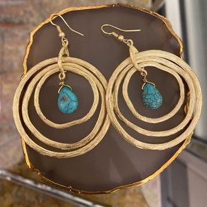 Turqoise and Gold Single Drop Gold Boho Earrings